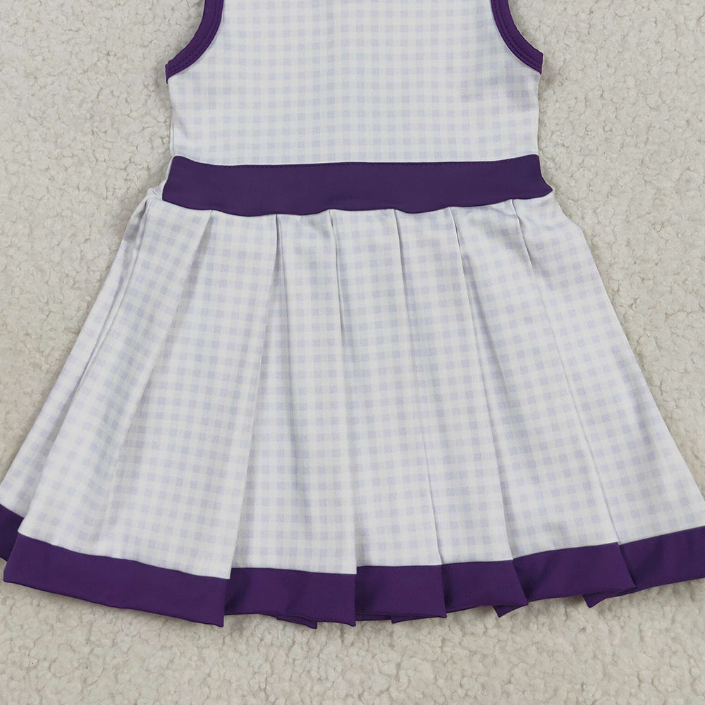 RTS NO MOQ （In stock）GSD2758 Baby Girls Yoga Dress Baby Girls Purple Plaid Zipper Shorts Yoga Activite Knee Length Dresses