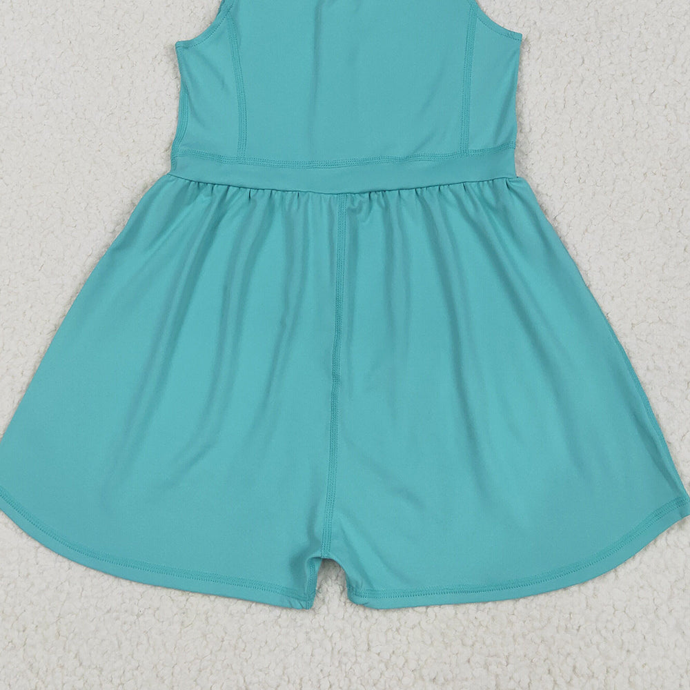 SR3023 RTS NO MOQ Baby Girls Summer Yoga Jumpsuits Baby Girls Active Waer Blue Yoga Jumpsuit