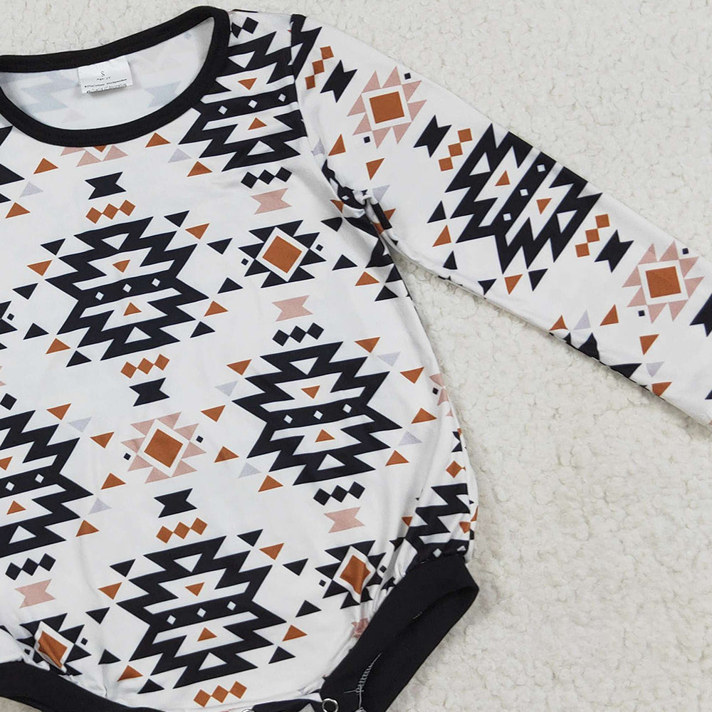 RTS NO MOQ （In stock）LR1822 Baby Boys Winter Rompers Baby Infant Boys Aztec Western Long Sleeve Rompers