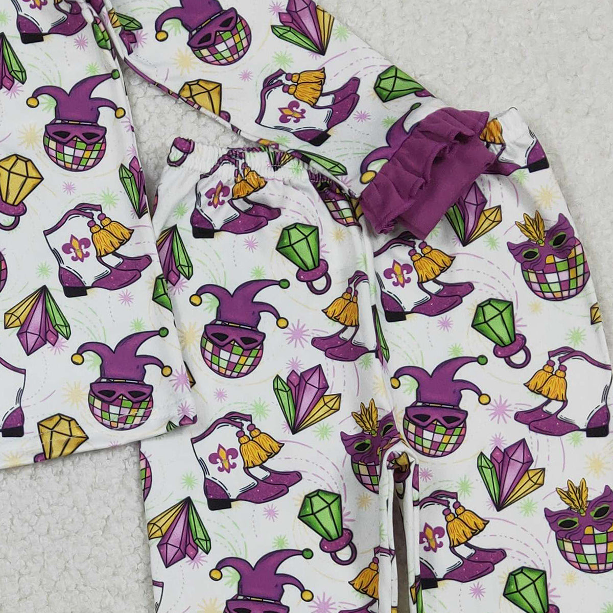 1.6 RTS NO MOQ （In stock）GLP2113 Baby Girls Mardigras Anchors Boots Button Top Pants Pajamas Sets