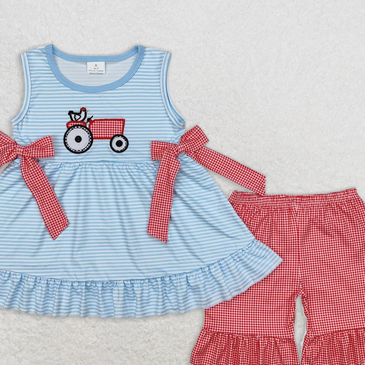 GSSO1728RTS NO MOQ Baby Girls Summer Outfits Sleeveless chicken tractor tunic plaid shorts girls clothes