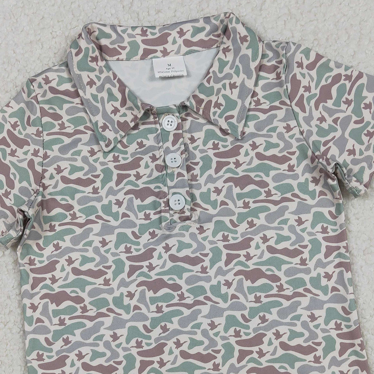 11.28 RTS NO MOQ （In stock）BT1354 Baby Boys Short Sleeves Ducks Camo Hunting Button Polo Shirts Top