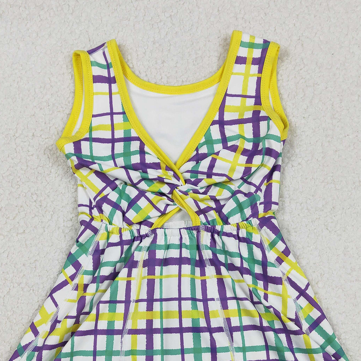 12.11 RTS NO MOQ （In stock）GSD2945 Baby Girls Mardigras Checked Yoga Active Shorts Knee Length Dresses