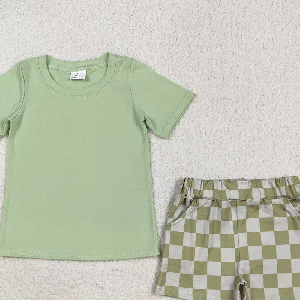 8.25  BSSO1470RTS NO MOQ Baby Boys Summer Boys Outfits baby boy clothes green short sleeve shorts set