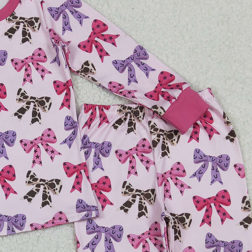 RTS NO MOQ （In stock）GLP2730 Baby Girls Winter Outfits Colorful Bows Top Pants Fall Pajamas Sets
