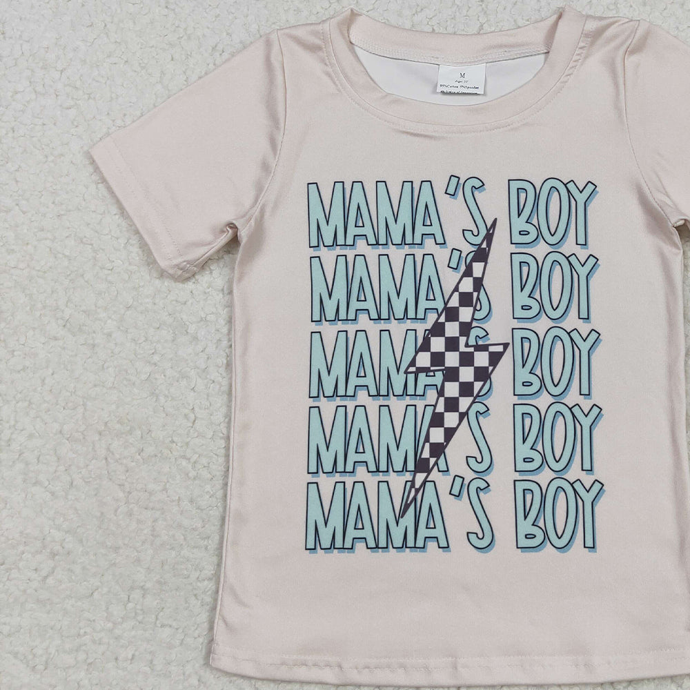 7.01 BT1229RTS NO MOQ Baby Boys Summer Tops Baby Boys Short Sleeves MAMA'S BOY Lightning Tee Shirts Top