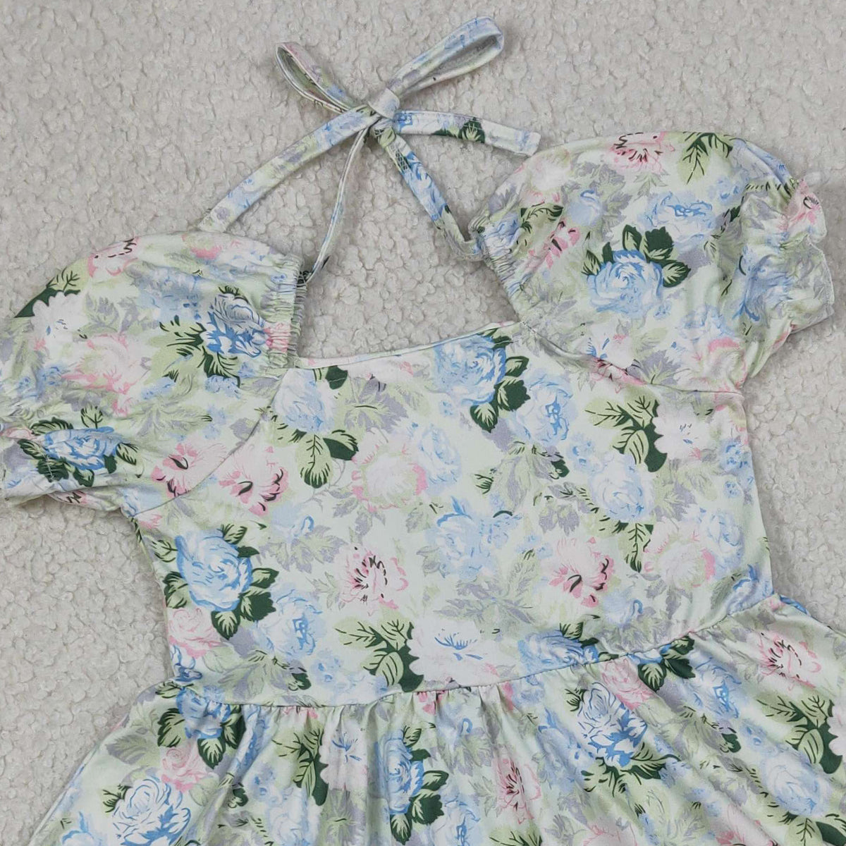 3.19 RTS NO MOQ （In stock）GSD3615 Kids Fashion Clothes Baby Girls Short Sleeve Ruffle Colorful Flowers Knee Length Dresses