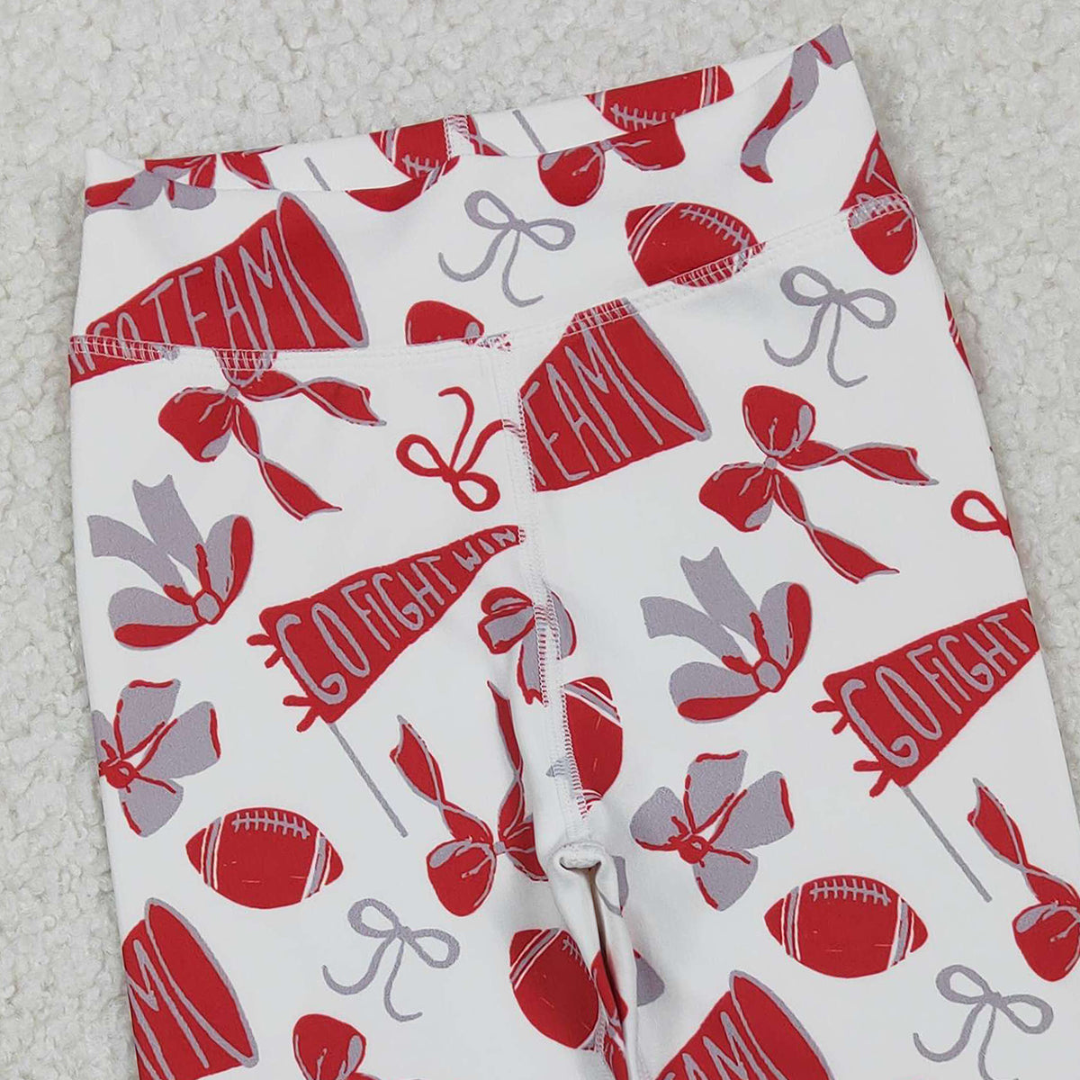10.27 RTS NO MOQ （In stock）P0846 Baby Girls Red Bows Footballs Go Team Yoga Active Legging Pants Bottom