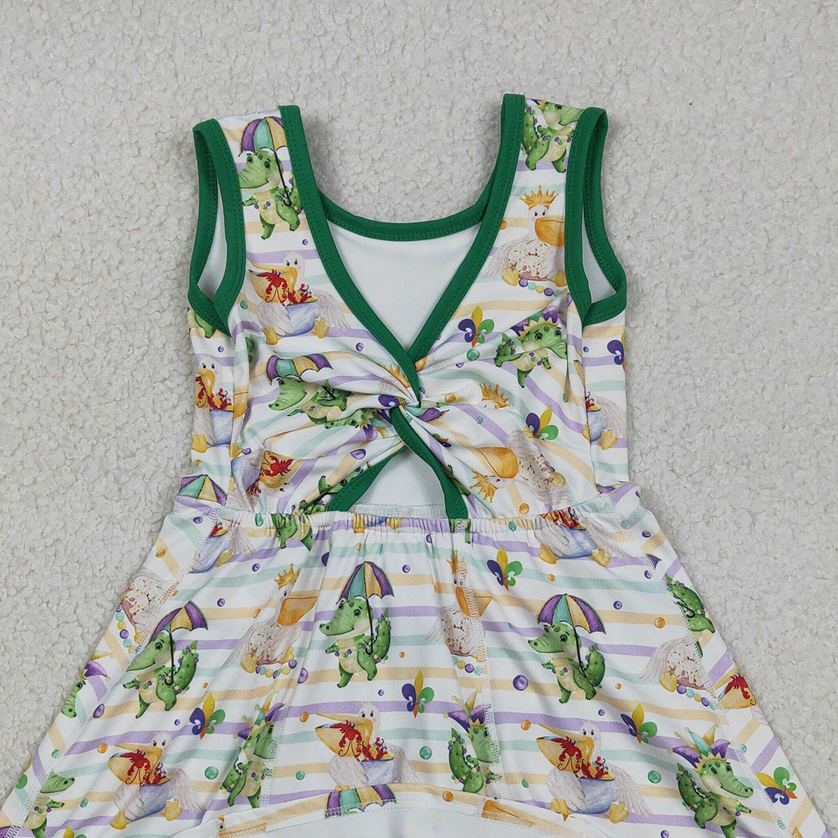 12.20 RTS NO MOQ （In stock）GSD2950 Baby Girls Mardigras Stripe Crocodiles Yoga Shorts Knee Length Dresses