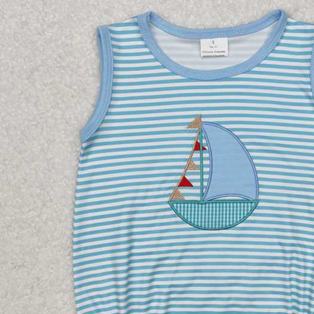 SR2276 RTS NO MOQ Sleeveless stripe boat baby boy summer romper