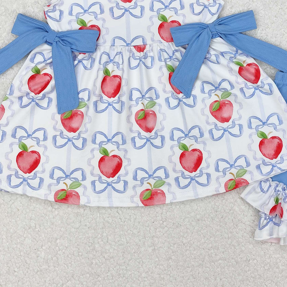 GSSO2114Kids Girls Apple Bow Flutter Sleeve Outfit Back to School Ensemble for Ages 2-12