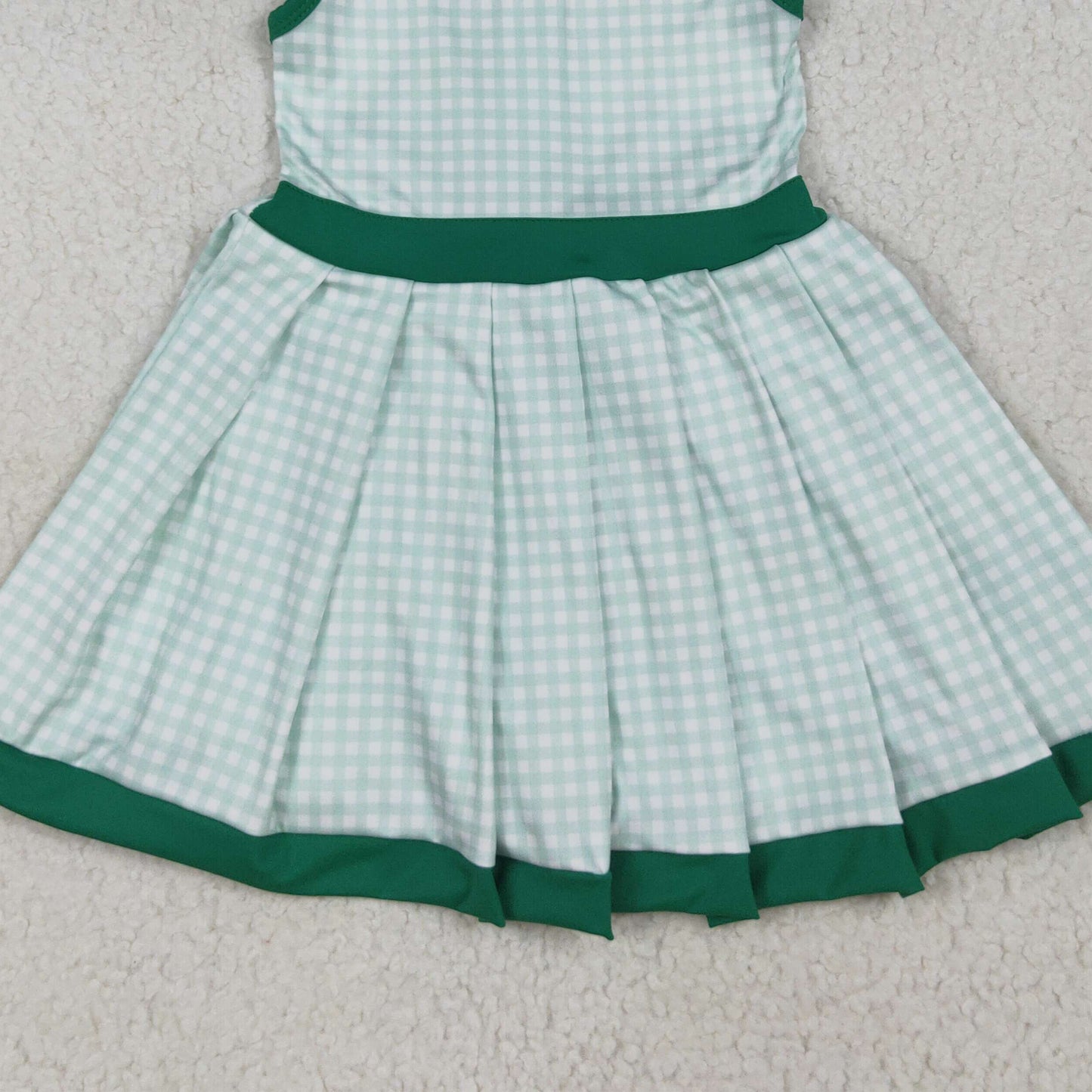 RTS NO MOQ （In stock）GSD2632 Baby Girls Summer Dress Baby Girls Green Plaid Sleeveless Ruffle Short Yoga Knee Length Dresses