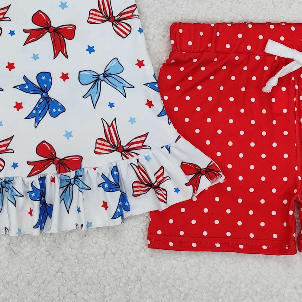 GSSO1991Girls Sleeveless Stars And Stripes Bow Clothing 4th of July Patriotic Outfit