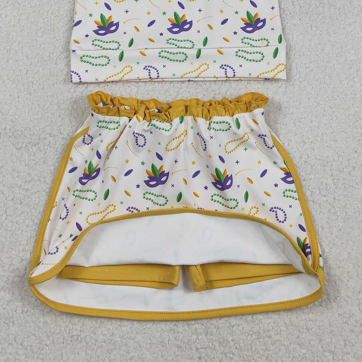 12.29 RTS NO MOQ （In stock）GLD1370 Baby Girls Mardigras Anchors Masks Zip Pullovers Skirt Shorts Yoga Clothes Set