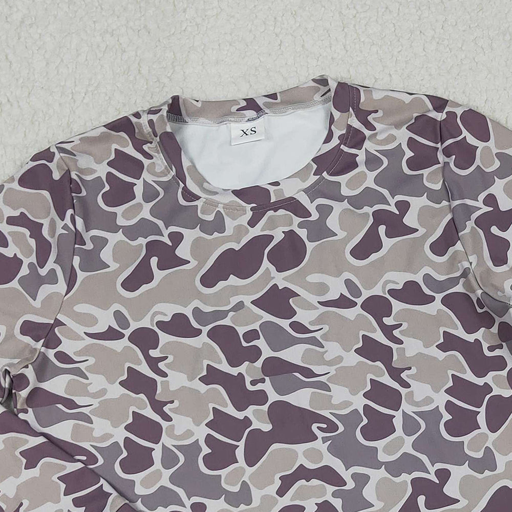 9.30  RTS NO MOQ （In stock）GT1124 Adult Women Dark Gray Camo Southern Long Sleeve Tee Shirts Top