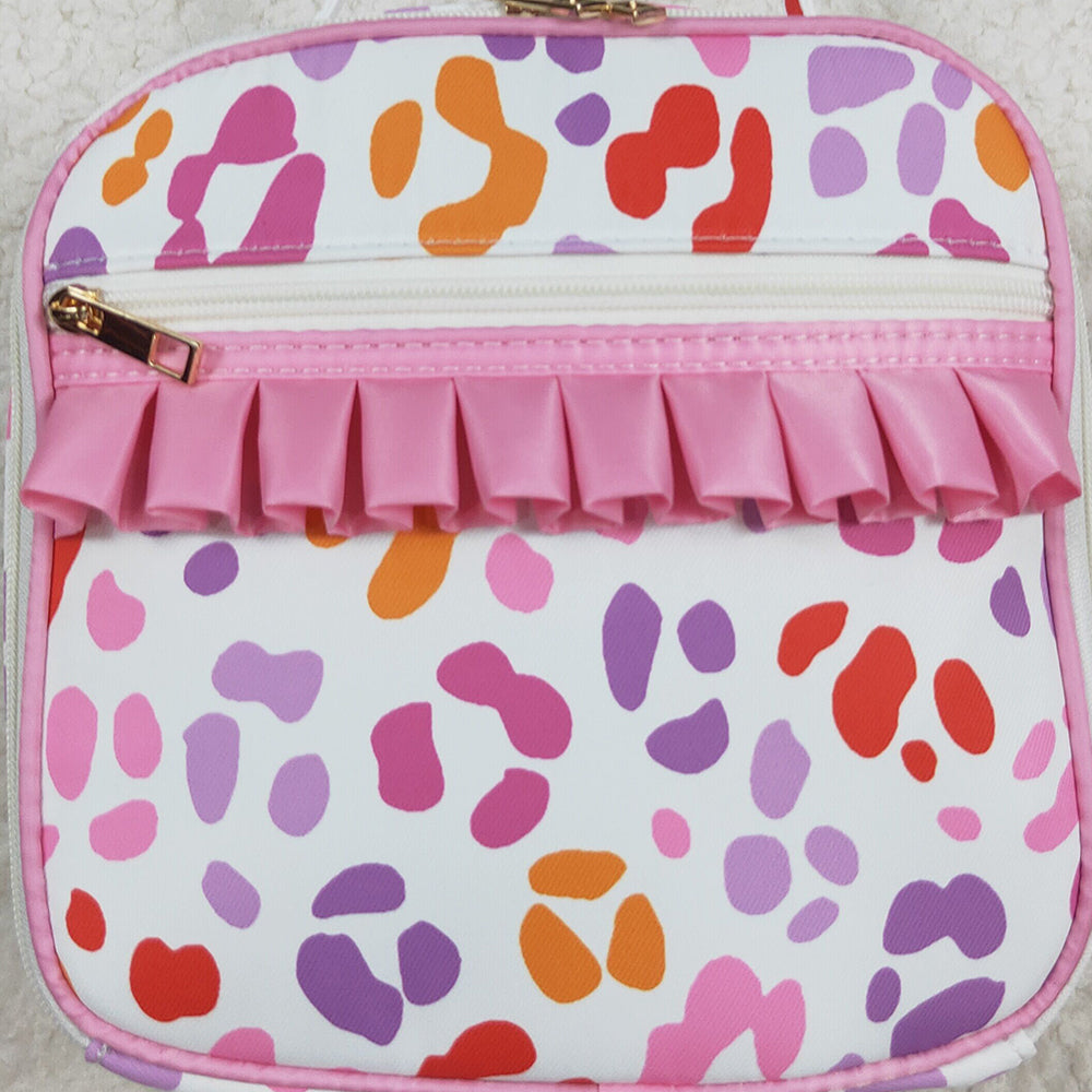 RTS NO MOQ （In stock）BA0309 Baby Bags Baby Girls Pink Leopard Ruffle School Bags Lunch Boxes