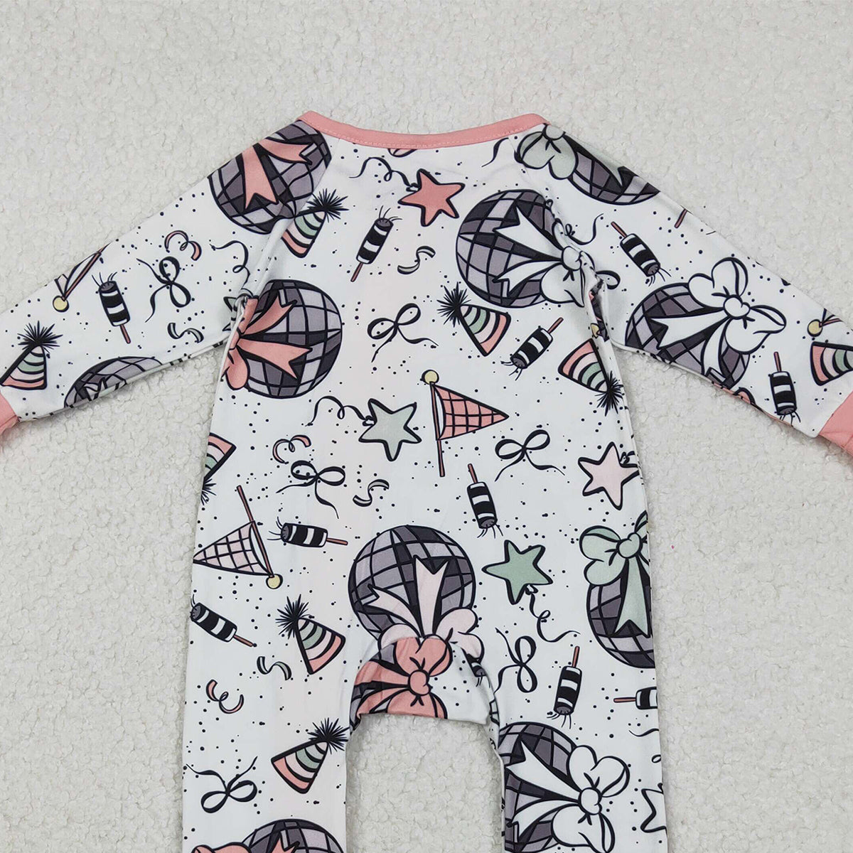 10.22 RTS NO MOQ （In stock）LR2571 Baby Girls Winter Rompers Baby Girls Happy New Year Ruffle Zipper Footie Rompers