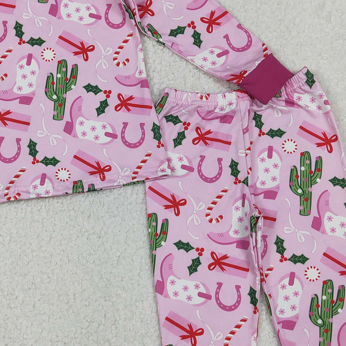 11.3 RTS NO MOQ （In stock）GLP1783 Baby Girls Christmas Western Boots Cactus Pajamas Clothes Sets