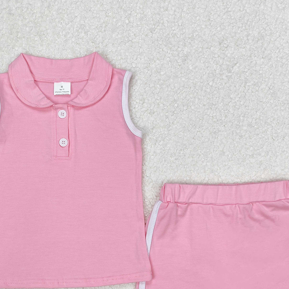 GSD1975Pink Cotton Sleeveless Polo Shirt Skirt Set for Girls Kids' Matching Clothing Outfit