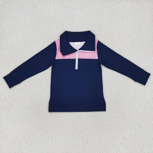 1.10 BT0290 RTS No Moq Promotion Baby Girls Navy Long Sleeve Elbow Pullover Tee Shirt Tops