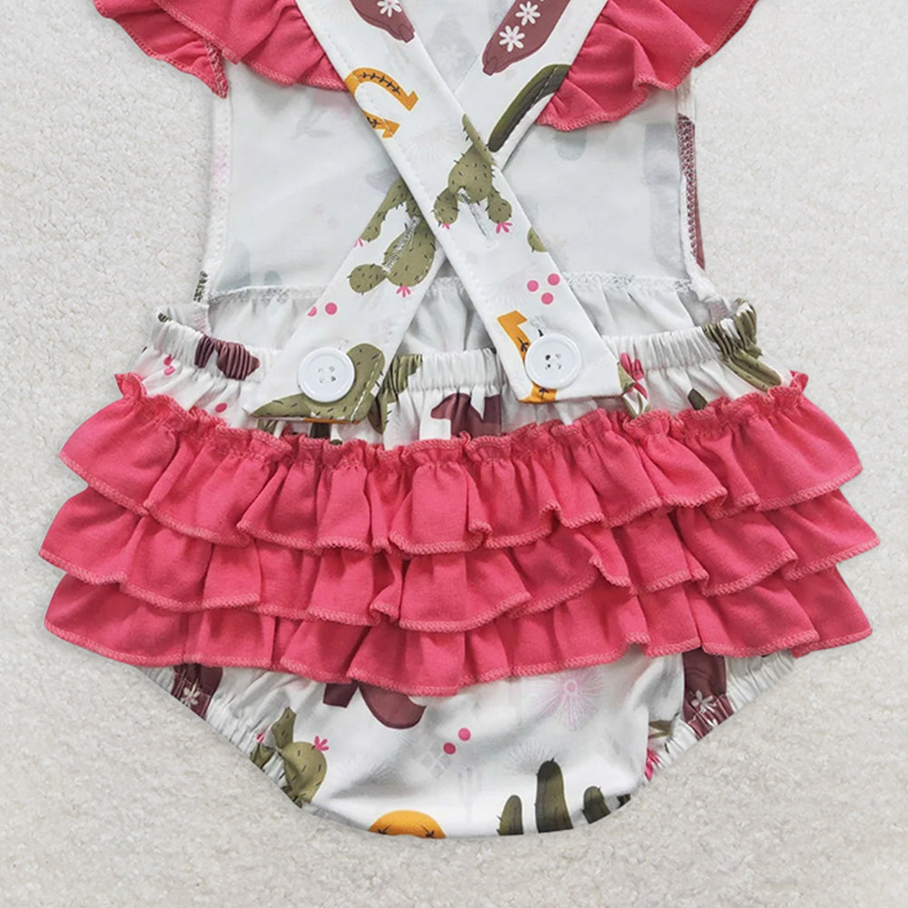 SR0384 RTS NO MOQ Baby Girls Summer Rompers Baby Girls Cactus Ruffles Western Rompers