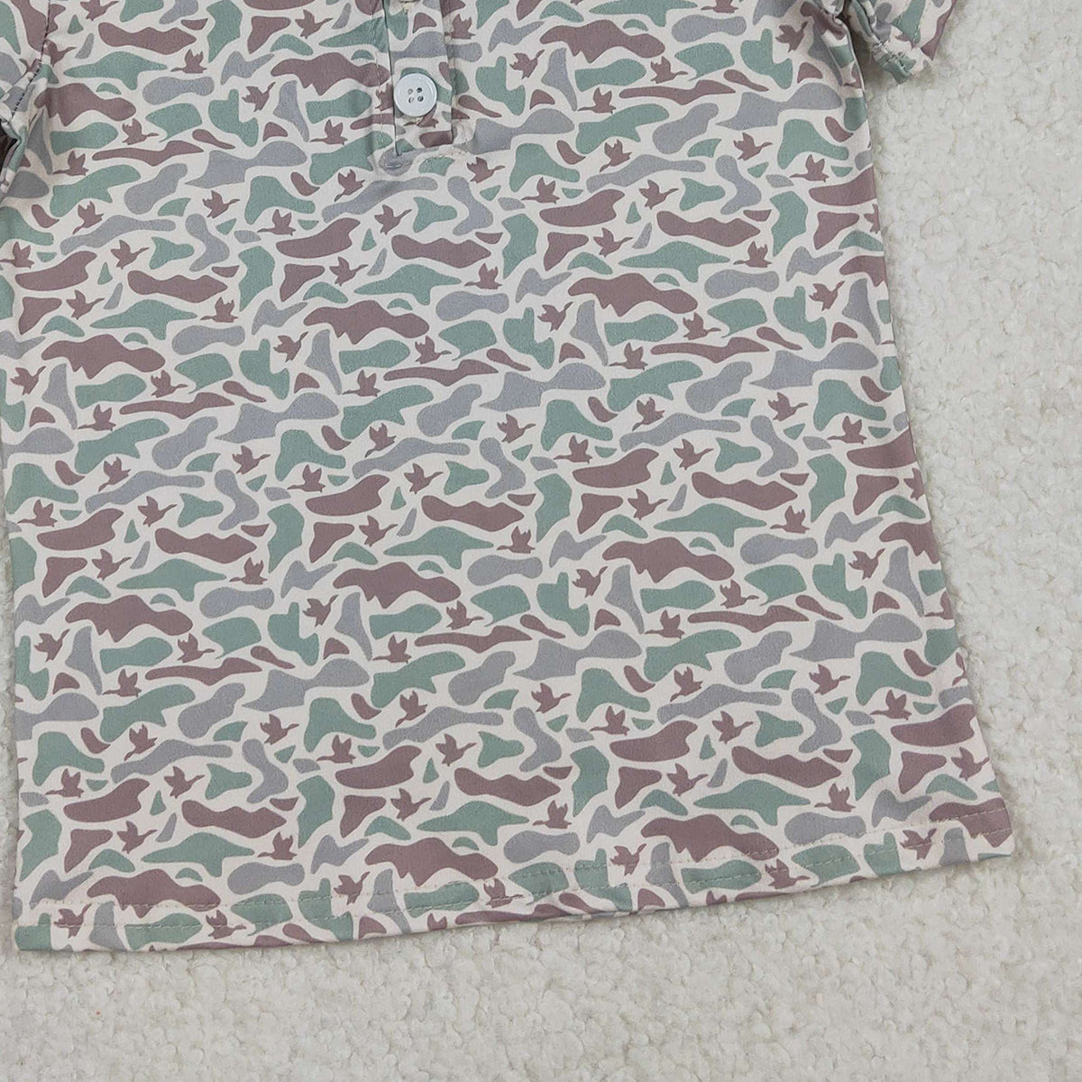 11.28 RTS NO MOQ （In stock）BT1354 Baby Boys Short Sleeves Ducks Camo Hunting Button Polo Shirts Top