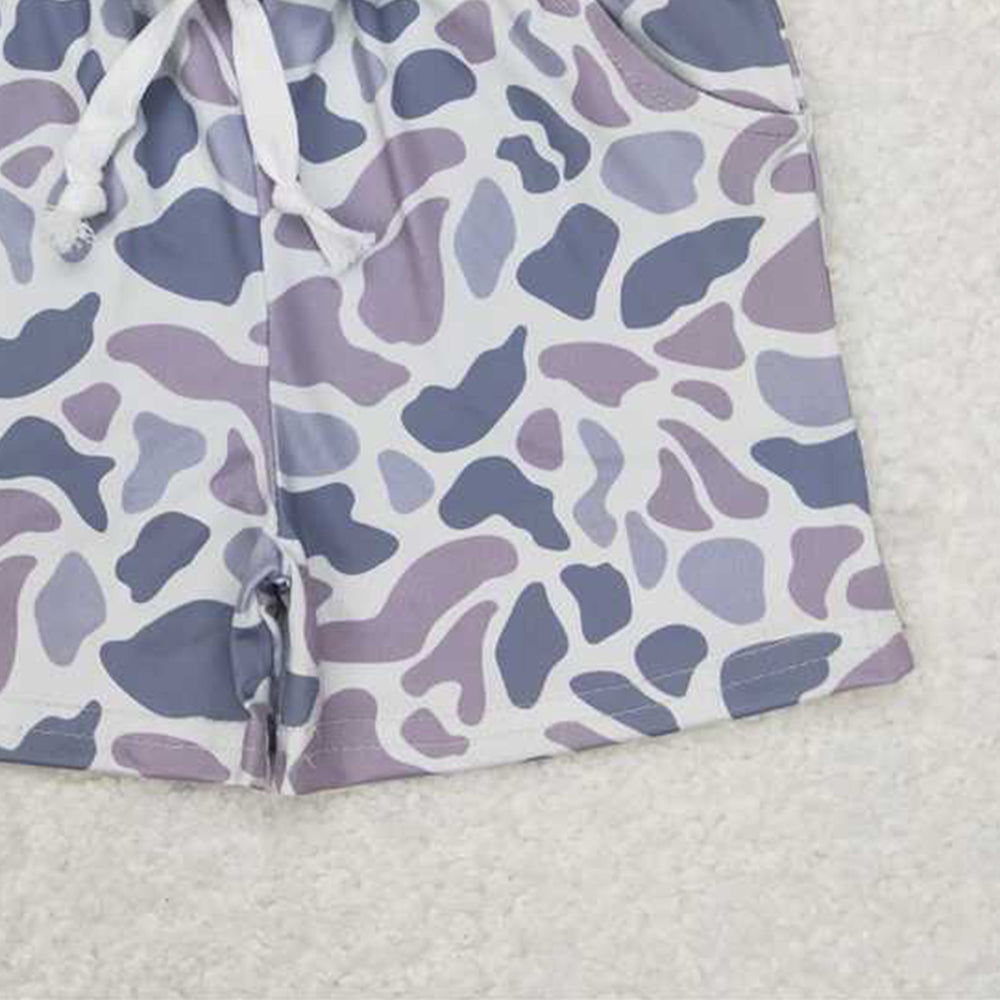 USA Shop (in stock) SS0140Kids Boy Grey Camo Summer Shorts with Pocket - Breathable Lightweight Clothing for Boys' Outdoor Activities