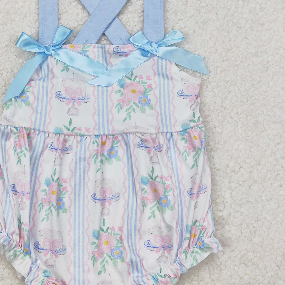 6.04  SR2698 New Rts No Moq 8-9 Days By Air Arrived it Baby Infant Girls Flowers Cakes Straps Bows Rompers