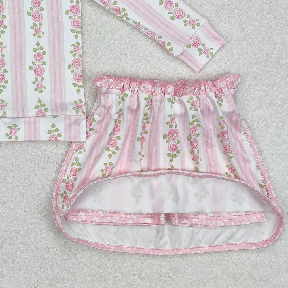 USA Shop (in stock)GLD1002  Baby Girls Skirt Sets Baby Girls Pink Flowers Skort Set with Zip Top And Skirt Bottoms Outfit for Little Girls Cute Floral Print Clothing Set