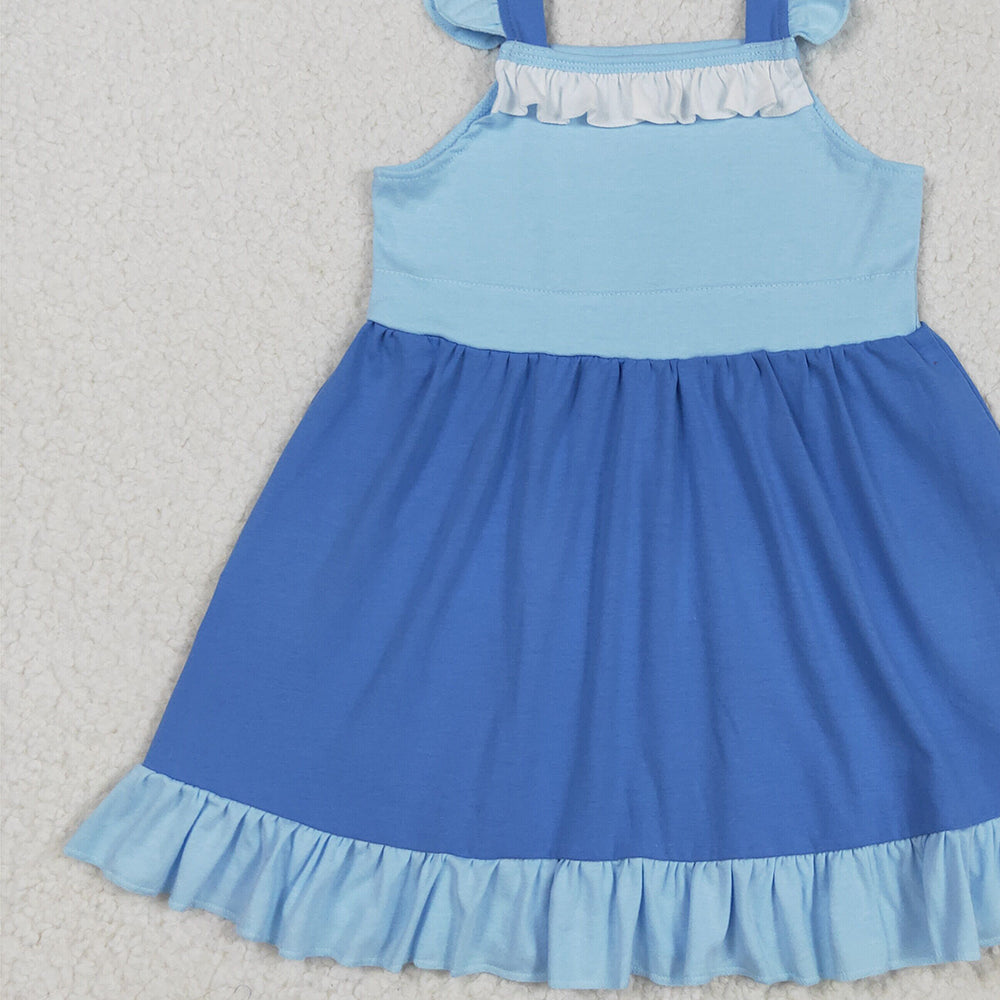 GSD2393RTS NO MOQ Baby Girls Summer Dress  baby girl clothes blue flying sleeve dress