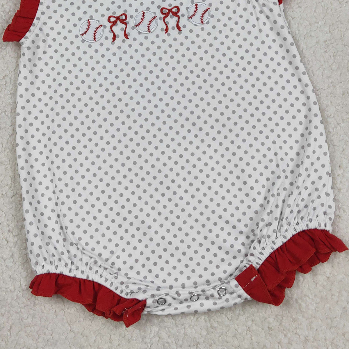 3.14 RTS NO MOQ （In stock）SR3581 Children's Fashion Romper Baby Girls Embroidery Bows Baseballs Polka Dots Team Ruffle Rompers
