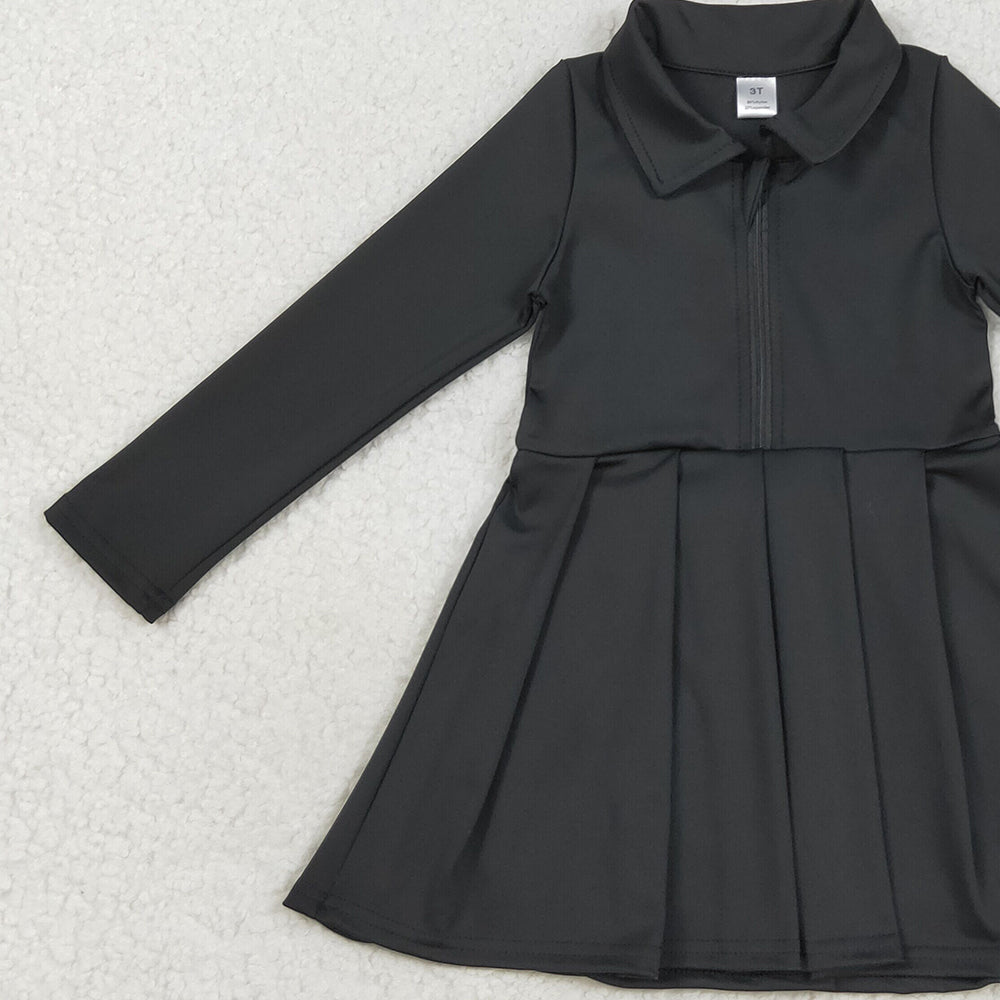 RTS NO MOQ （In stock）GLD1150 Baby Girls Yoga Dress Baby Girls Black Long Sleeves Zipper Yoga Active Wear Dresses