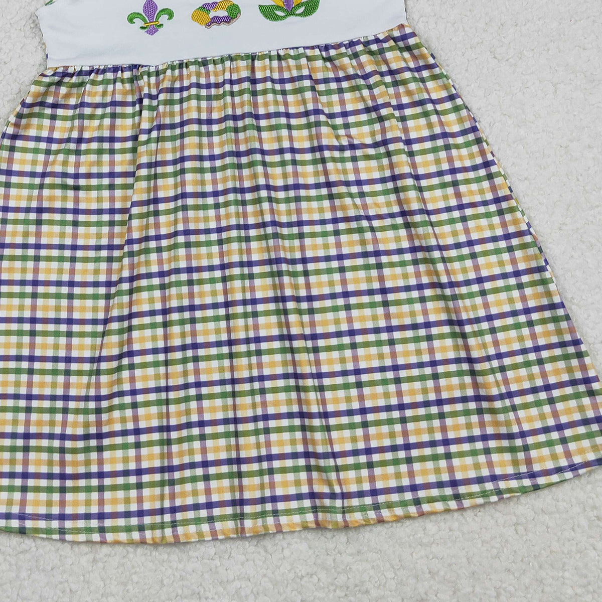 12.13 RTS NO MOQ （In stock）GSD2934 Embroidery Anchors Donuts Baby Girls Mardigras Checked Collar Knee Length Dresses