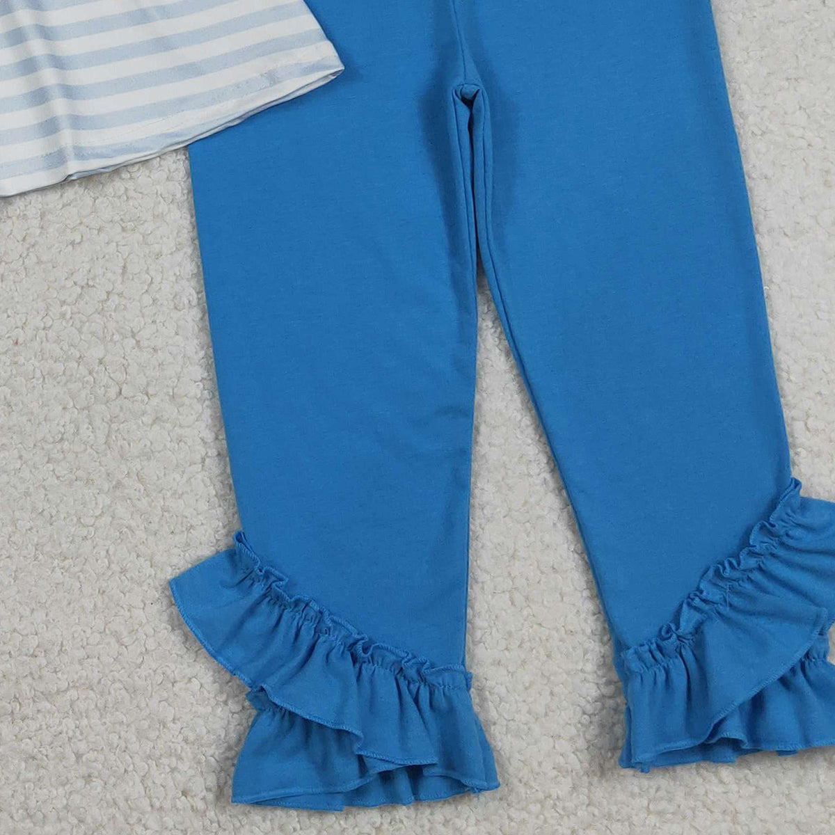 3.17 RTS NO MOQ （In stock）GSPO2136 Summer Baby Girls Blue Stripe Mr Reading Tunic Ruffle Pants Clothes Sets