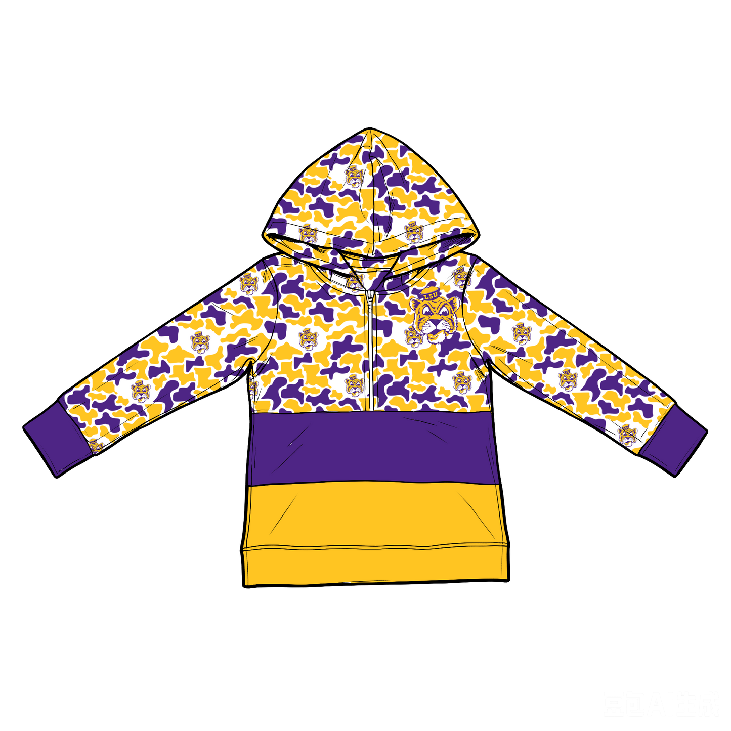 CUSTOM MOQ 5 mix size summer teams Baby Kids Camo Half Zip Hoodie Sports Team Logo Toddler Hooded Sweatshirt