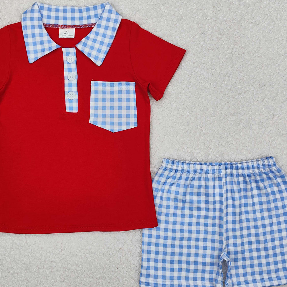 BSSO1152 New Rts No Moq 8-9 Days By Air Arrived it Red short sleeves polo shirt plaid shorts boys clothes