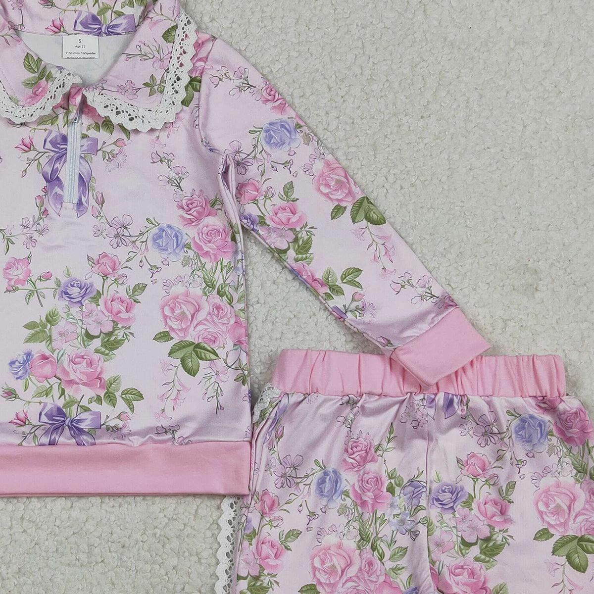 1.22 RTS NO MOQ （In stock）GLD1572 Baby Girls Flowers Zipper Collar Top Ruffle Skirt Shorts Clothes Sets