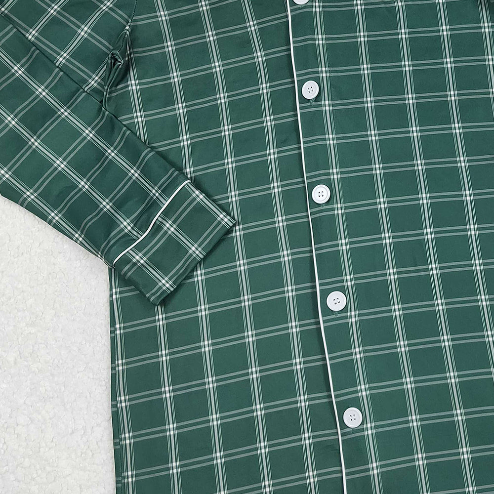9.29  RTS NO MOQ （In stock）GT0621 Embroidery Deer Adult Women Green Checked Christmas Tops Sleep Wears