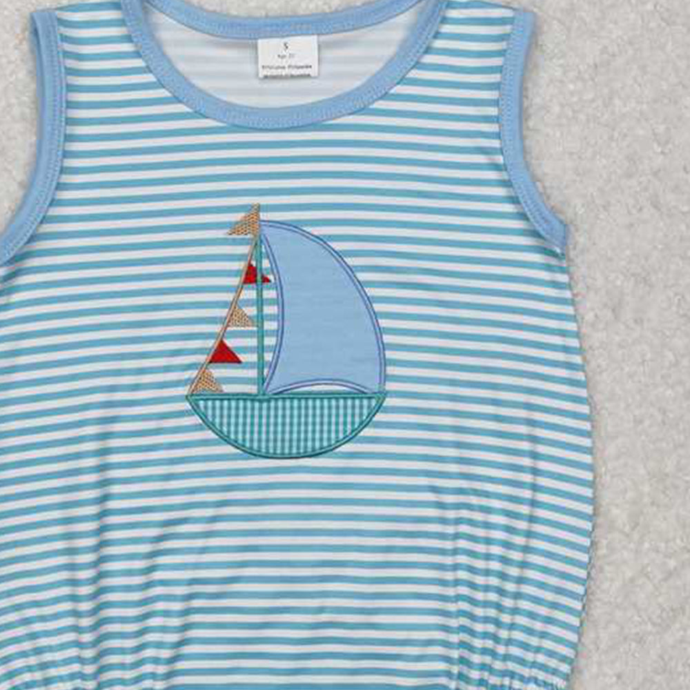 SR2276 RTS NO MOQ Sleeveless stripe boat baby boy summer romper
