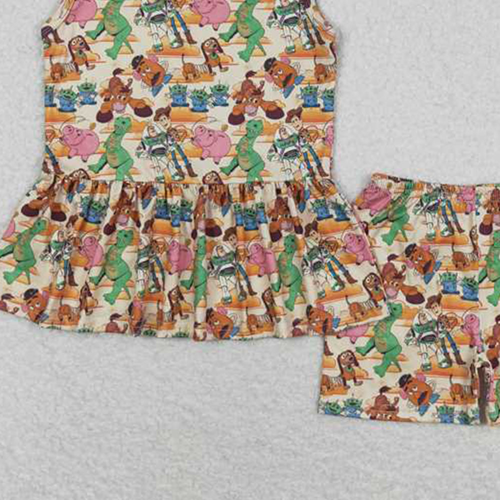 GSSO1275 New Rts No Moq 8-9 Days By Air Arrived it Sleeveless pig dinosaur toy peplum shorts girls clothes