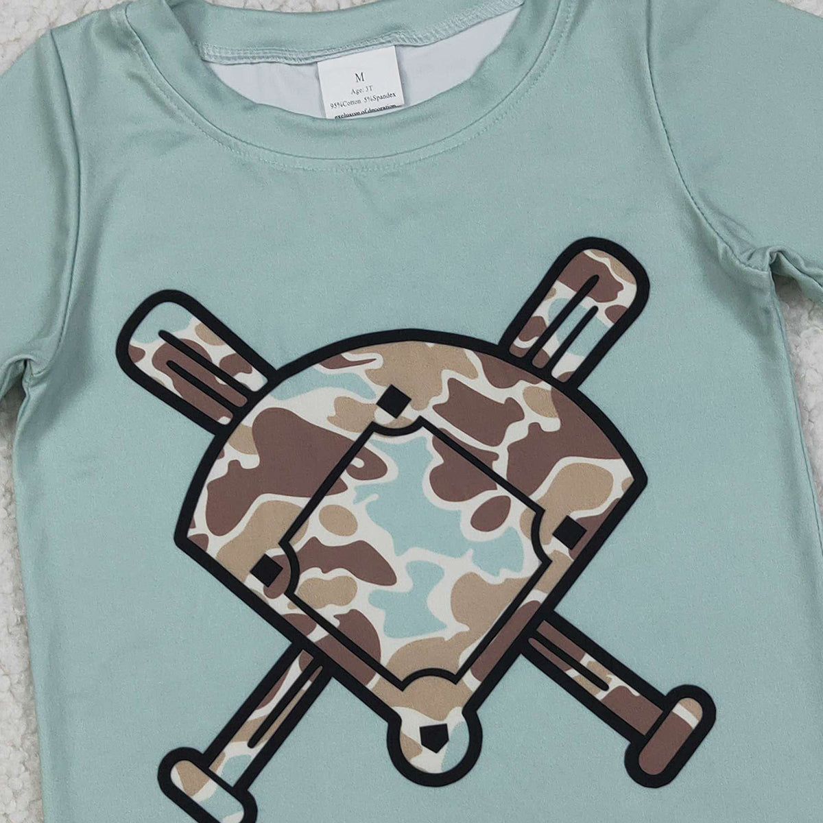 11.12 RTS NO MOQ （In stock）BT1422 Baby Boys Short Sleeve Camo Baseballs Team T-shirts Top