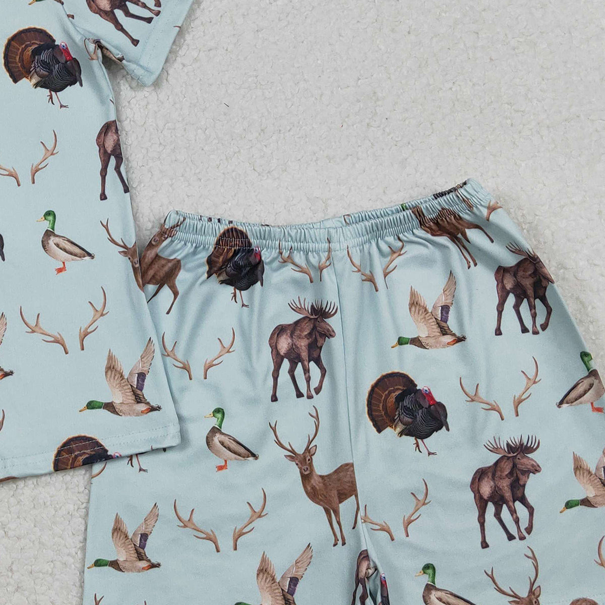 11.22 RTS NO MOQ （In stock）GSSO2709 Baby Girls Turkey Deer Ducks Top Shorts Hunting Pajamas Sets