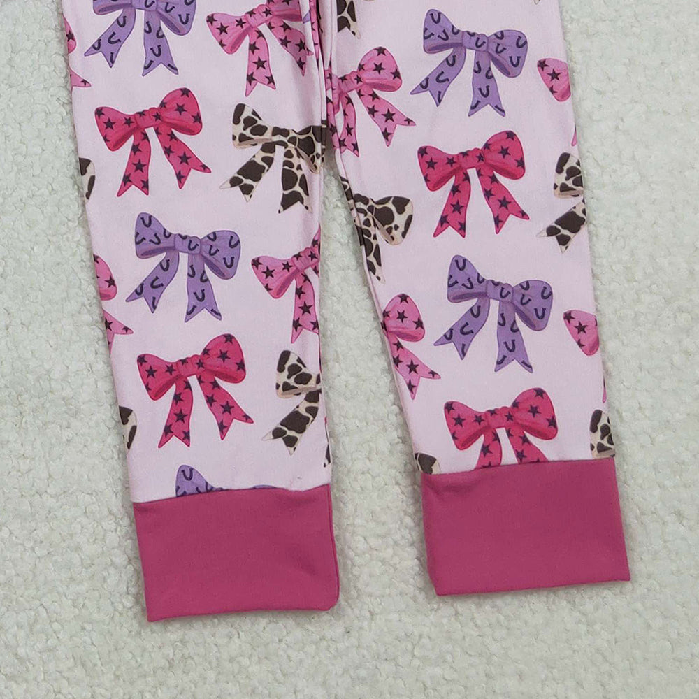 RTS NO MOQ （In stock）GLP2730 Baby Girls Winter Outfits Colorful Bows Top Pants Fall Pajamas Sets