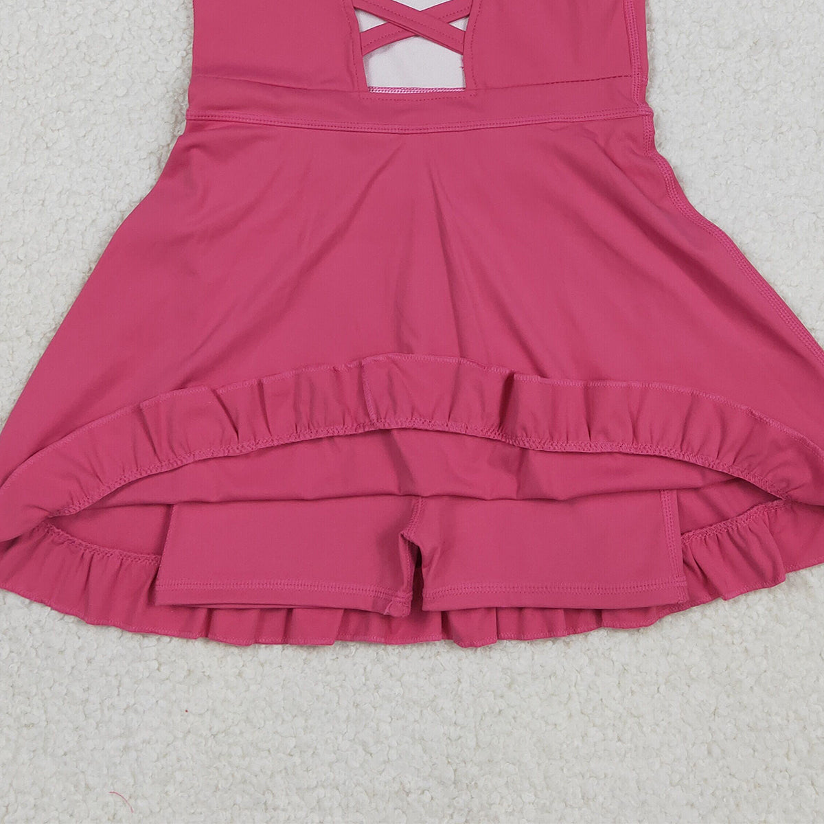 3.11 RTS NO MOQ （In stock）S0727 Kids Fashion Clothes Baby Girls Hot Pink Strap Yoga Active Shorts Ruffle Knee Length Dresses