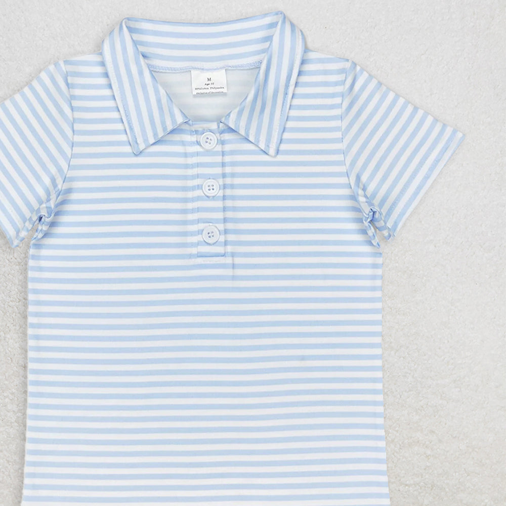 BT0653 RTS NO MOQ Baby Boys Summer Tops Baby Boys Pink Stripes Short Sleeve Buttons Tee Shirts Tops