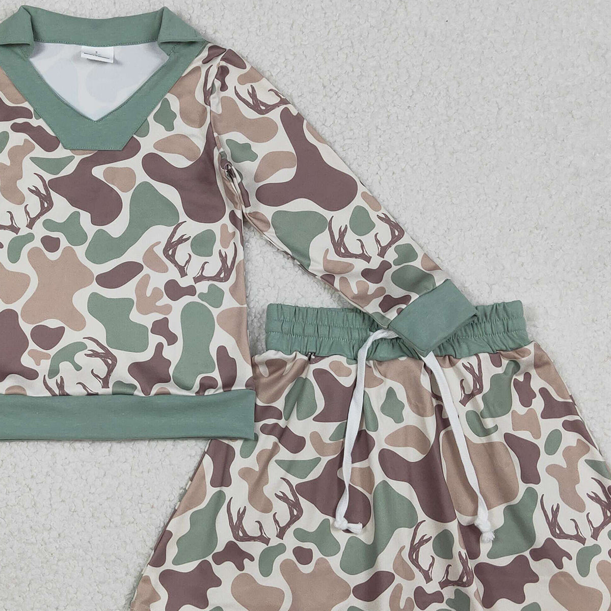 12.19 RTS NO MOQ （In stock）GLD1477 Baby Girls Southern Hunting Deer Camo Long Sleeve Top Skirts Shorts Clothes Sets