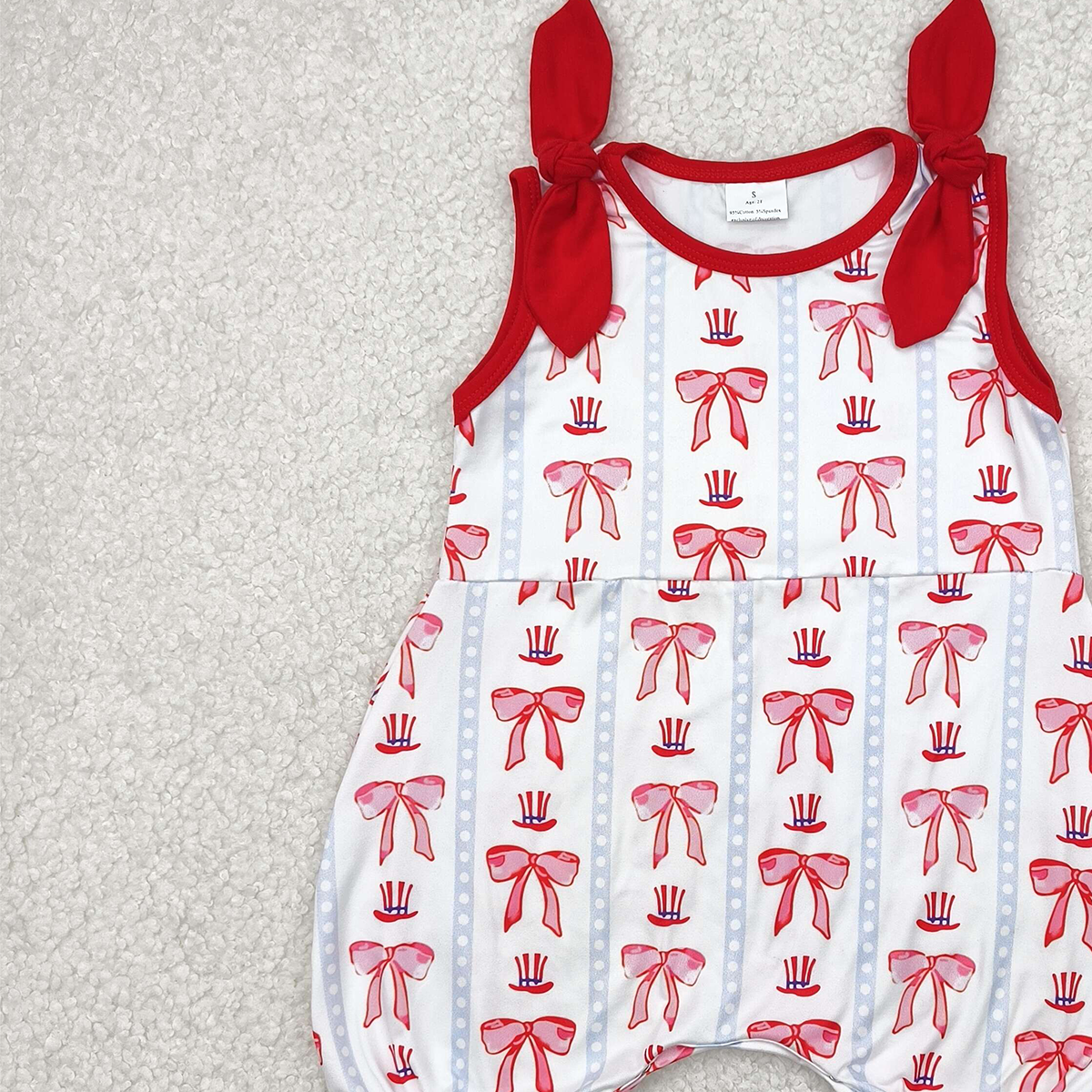 6.09   SR2765RTS NO MOQ  Baby Girls Summer Rompers Baby Infant Girls 4th Of July Bows Hats Rompers