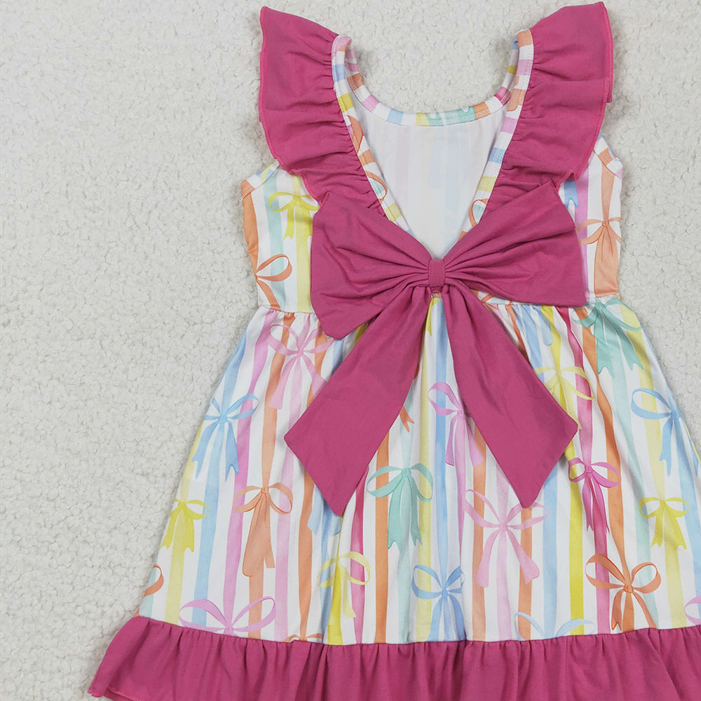 7.16  GSD2322RTS NO MOQ Baby Girls Summer Dress Baby Girls Colorful Stripe Bows Knee Length Dresses