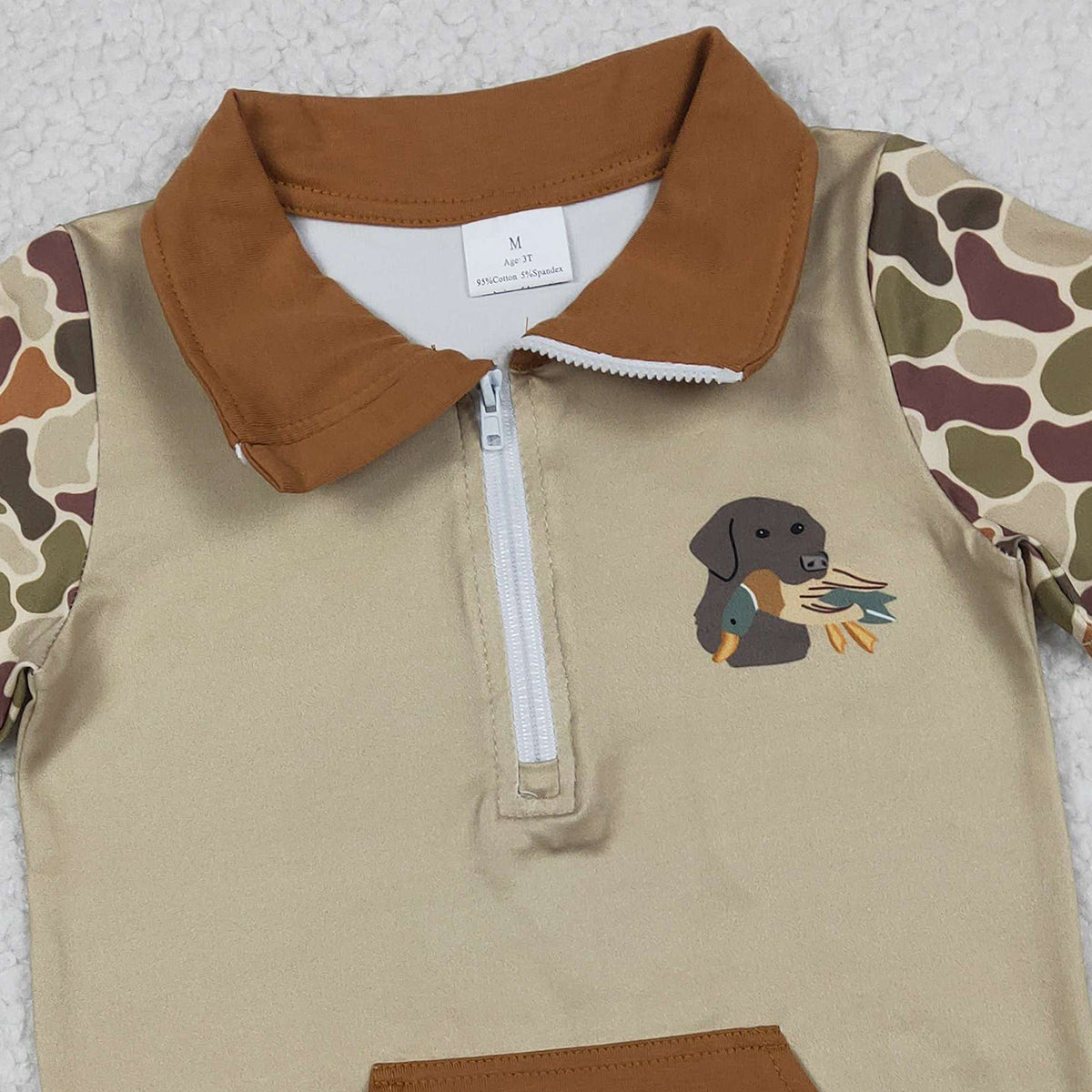 12.25 RTS NO MOQ （In stock）BT1532 Baby Boys Southern Khaki Camo Duck Dogs Zip Pockets Hunting Pullovers Top