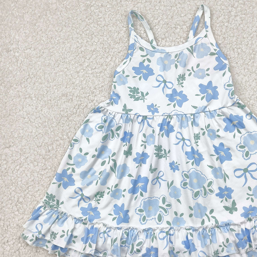 4.12 GSD2377 RTS NO MOQ Baby Girls Summer Dress  Baby Girls Summer Blue Floral Dress